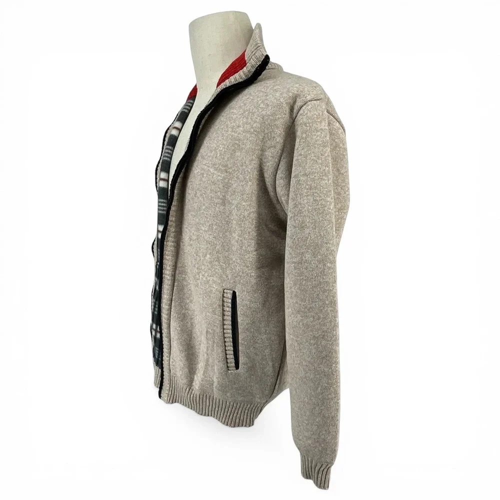 YeoKou‎ Mens Cashmere Wool Blend Full Zip Fleece Lined Cardigan Sweater Beige L